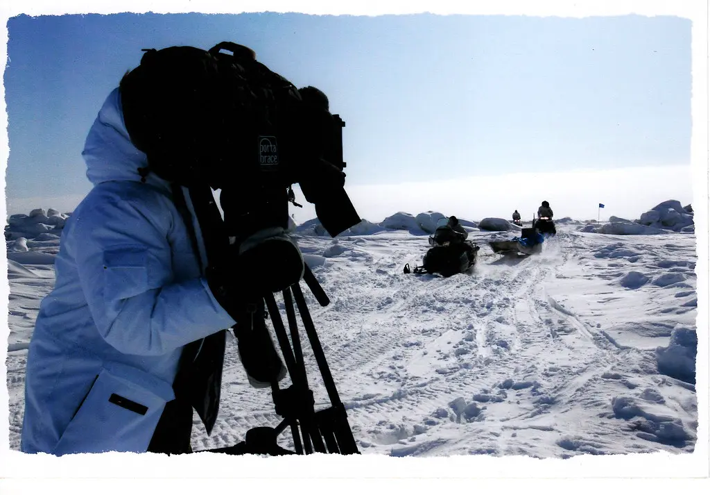 Filming snowmobiles in the Arctic