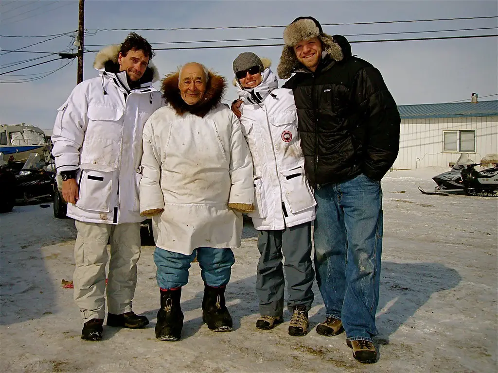 The crew with an Inuit elder in the Arctic