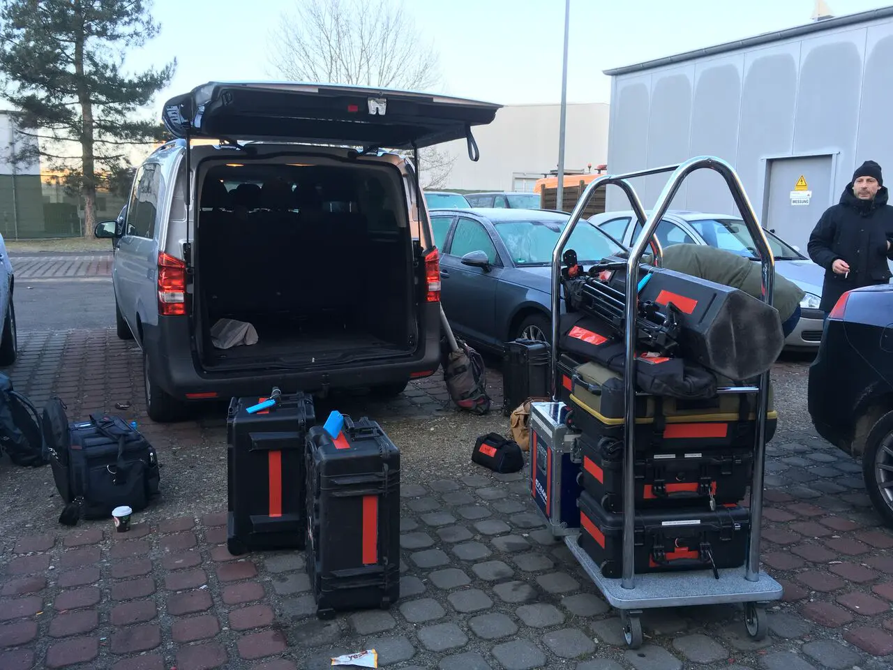 Loading equipment cases into a van