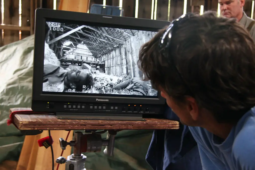 Reviewing playback on a Panasonic monitor on set